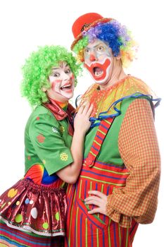 Couple of funny clowns. Isolated on white background