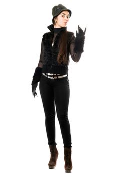 Beautiful young brunette in gloves with claws