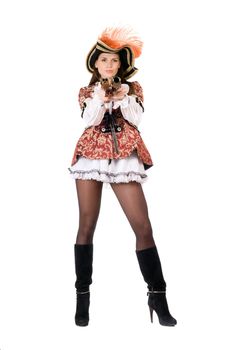 Perfect young woman with guns dressed as pirates