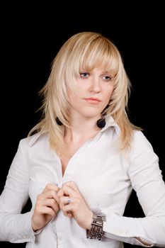 The pretty young blonde. Isolated on black