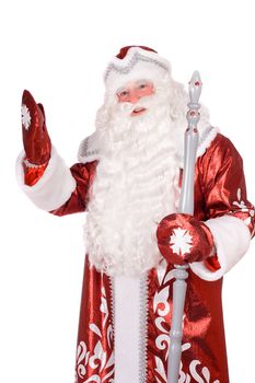 Portrait of a Ded Moroz (Father Frost) with the stick in his hands. Isolated