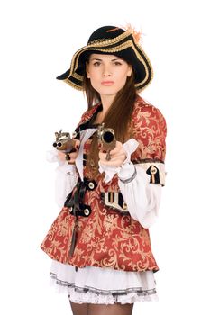 Young perfect woman with guns dressed as pirates