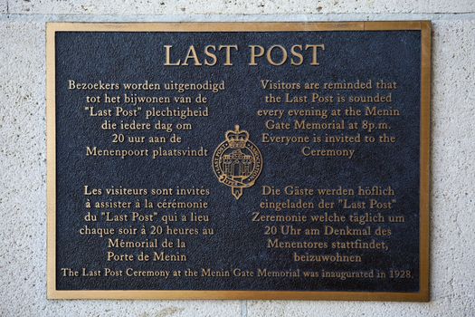 Information Plaque about the 'Last Post' Ceremony in the Menin Gate, Ypres.