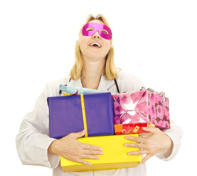Medical doctor with some colorful gifts