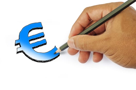 Euro money icon by hand drawing