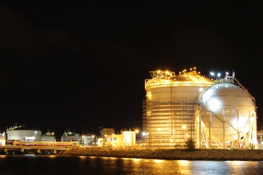 Chemical industrial in the night with beautiful lighting, Maptaphut industrial , Thailand