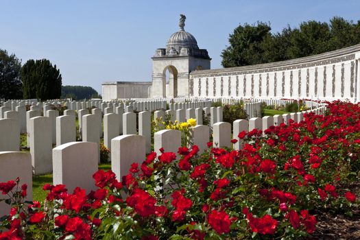 Tyne Cot Cemetery in Ypres, Belgium.  Tyne Cot Commonwealth War Graves Cemetery and Memorial to the Missing is a Commonwealth War Graves Commission (CWGC) burial ground for the dead of the First World War in the Ypres Salient on the Western Front.