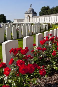 Tyne Cot Cemetery in Ypres, Belgium.  Tyne Cot Commonwealth War Graves Cemetery and Memorial to the Missing is a Commonwealth War Graves Commission (CWGC) burial ground for the dead of the First World War in the Ypres Salient on the Western Front.