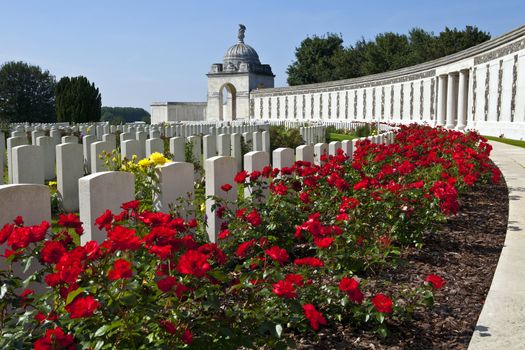 Tyne Cot Cemetery in Ypres, Belgium.  Tyne Cot Commonwealth War Graves Cemetery and Memorial to the Missing is a Commonwealth War Graves Commission (CWGC) burial ground for the dead of the First World War in the Ypres Salient on the Western Front.