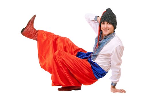 Smiling young man in the Ukrainian national costume