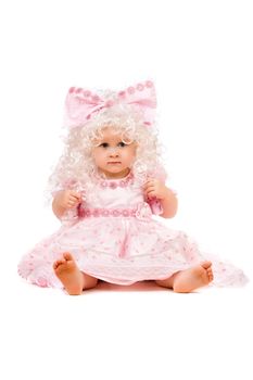 Beautiful baby girl in a pink dress