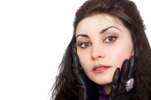 Closeup portrait of beautiful young woman. Isolated