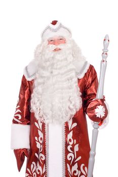 Portrait of a Russian Christmas character Ded Moroz (Father Frost) with the stick in his hands