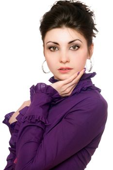 Portrait of attractive young woman in a purple jacket