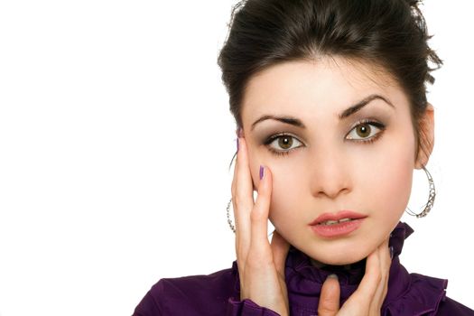 Closeup portrait of beautiful young woman. Isolated