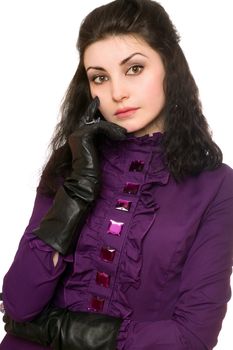 Portrait of thoughtful woman in a purple jacket