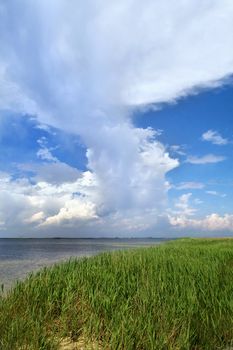 Blue sky with clouds over the bay