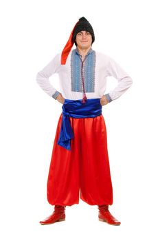 Young man in the Ukrainian national costume. Isolated on white