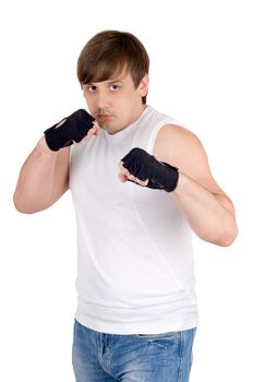 Portrait of the fighter. Isolated on white