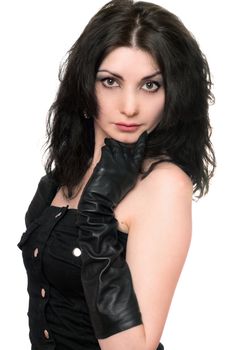 Portrait of beautiful young woman in a black dress