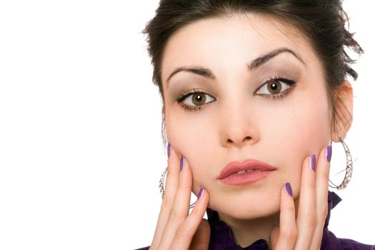 Closeup portrait of attractive young woman. Isolated