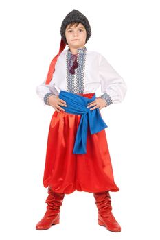 Boy in the Ukrainian national costume. Isolated on white background
