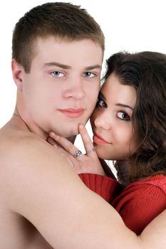 Portrait of the beautiful young couple. Isolated