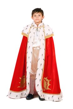 Boy dressed as a king. Isolated on white