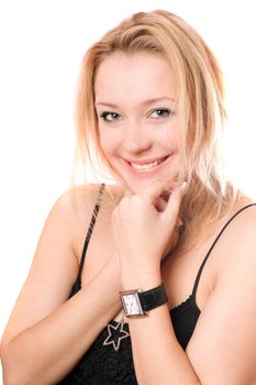 Portrait of a smiling pretty blonde. Isolated