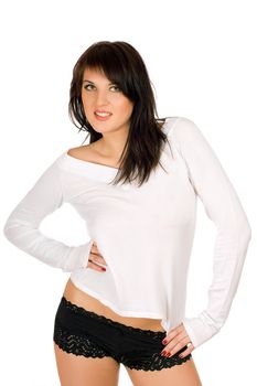 Portrait of a pretty young brunette. Isolated