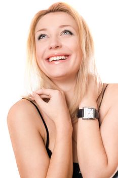 Portrait of a smiling young blonde. Isolated
