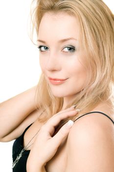 Closeup portrait of a sexy young blonde. Isolated