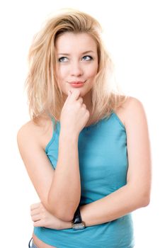 Portrait of a dreamy beautiful blonde. Isolated