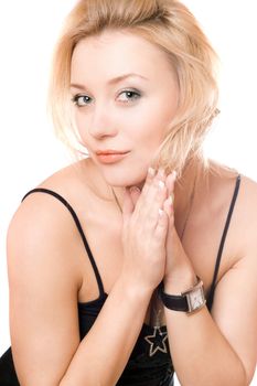 Portrait of a beautiful young blonde. Isolated on white