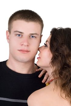 Portrait of the young couple. Isolated on white