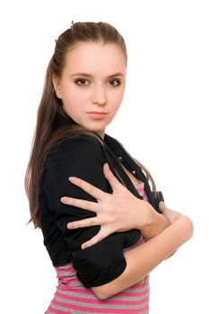 Portrait of pretty young woman. Isolated on white