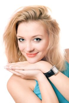 Portrait of a smiling attractive blonde. Isolated on white