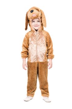 Boy dressed as dog. Isolated on white