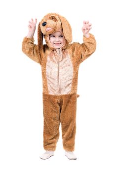 Funny boy dressed as dog. Isolated on white