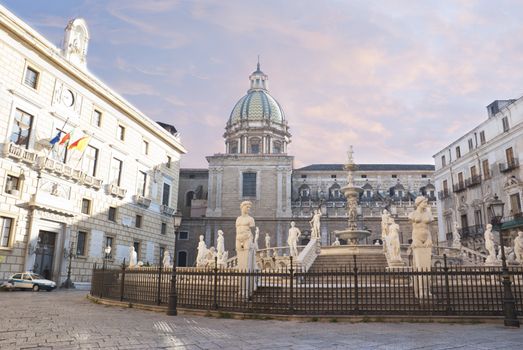 Main Pretoria place in Palermo at sunset (square shame). Sicily