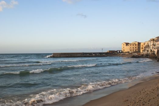 beach of Cefalu with blue sea. Sicily