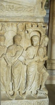 Ancient sculpture inside Basilica of Sant'Ambrogio, in Milan, Italy