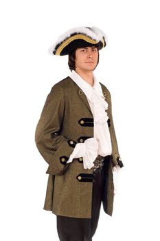 Portrait of young man in a historical costume. Isolated