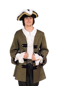 Portrait of man in a historical costume. Isolated