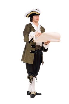 Young man in a historical costume with the decree