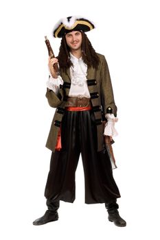 Young man in a pirate costume with pistols