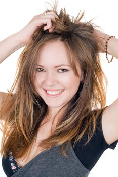 Portrait of the smiling young woman. Isolated