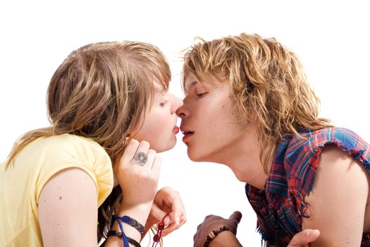Portrait of kissing young beauty couple 2