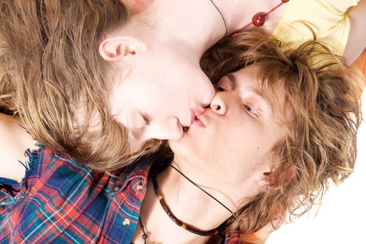 Portrait of kissing young beauty couple 5