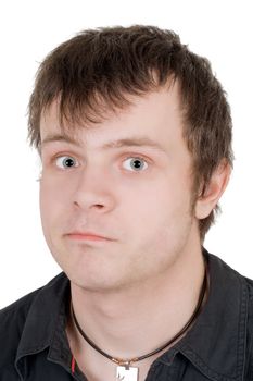 Portrait of the surprised young man. Isolated
